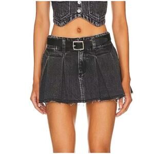 Abrand Jeans Revolve Cotton Denim Pleated Pocket Micro Mini Skirt Black 30